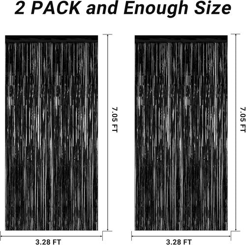 2026 Graduation Party Decorations - Skiennix Black Backdrop & Metallic Fringe Curtains | 3.28 FT x 7.05 FT