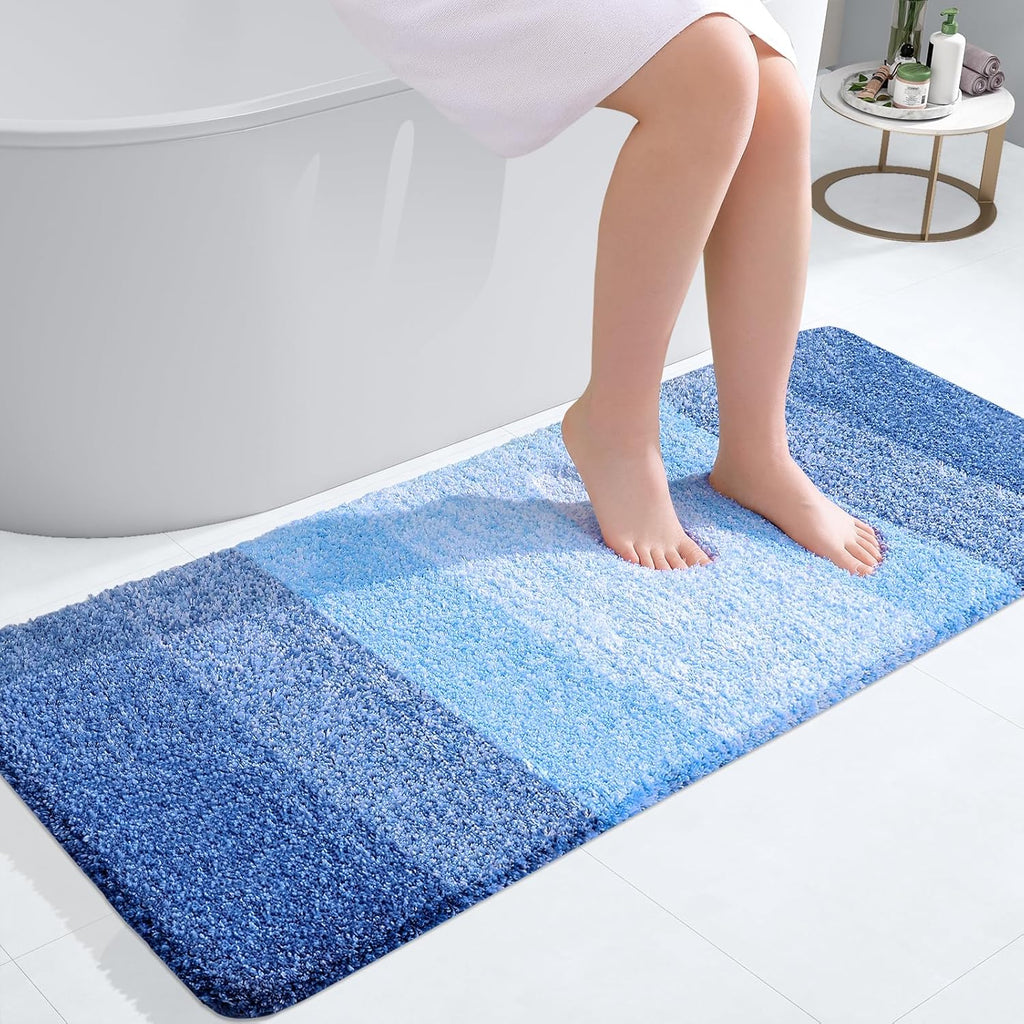 OLANLY Bathroom Runner Rugs - Extra Soft Microfiber Mat 47"x20" | Quick Dry, Rubber Backing, Light Royal Blue