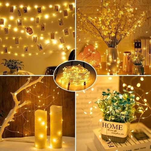 Fairy Lights Battery Operated String Lights - 12 Pack 7ft 20 LED Warm White Silver Wire for Mason Jars & Decor
