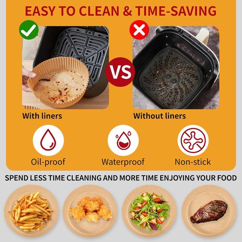 40GSM Air Fryer Paper Liners - 125Pcs Non-Stick Parchment for 5-8 Qt Baskets | Heat Resistant & Oil-Proof