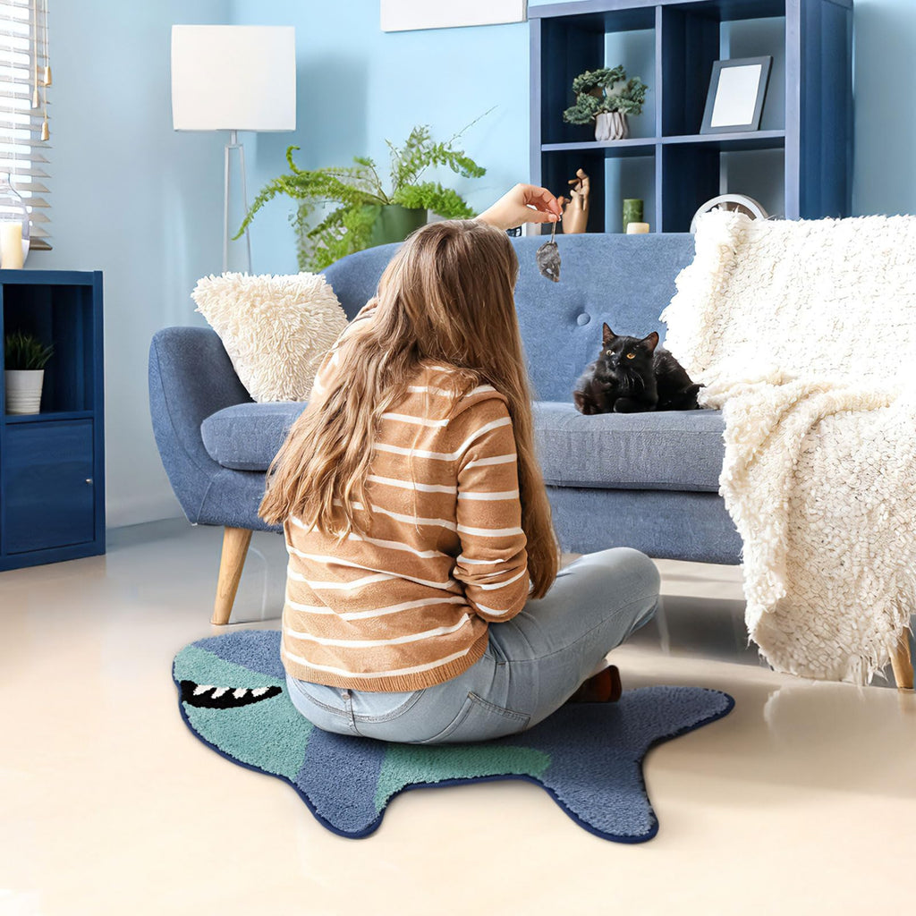Percozzi Shark Shaped Bathroom Rug, Soft Absorbent Cute Animal Bath Mat with Non-Slip Backing, Washable Shark Rug for Bathroom Floor, Tub & Shower Decor, 25"x39"