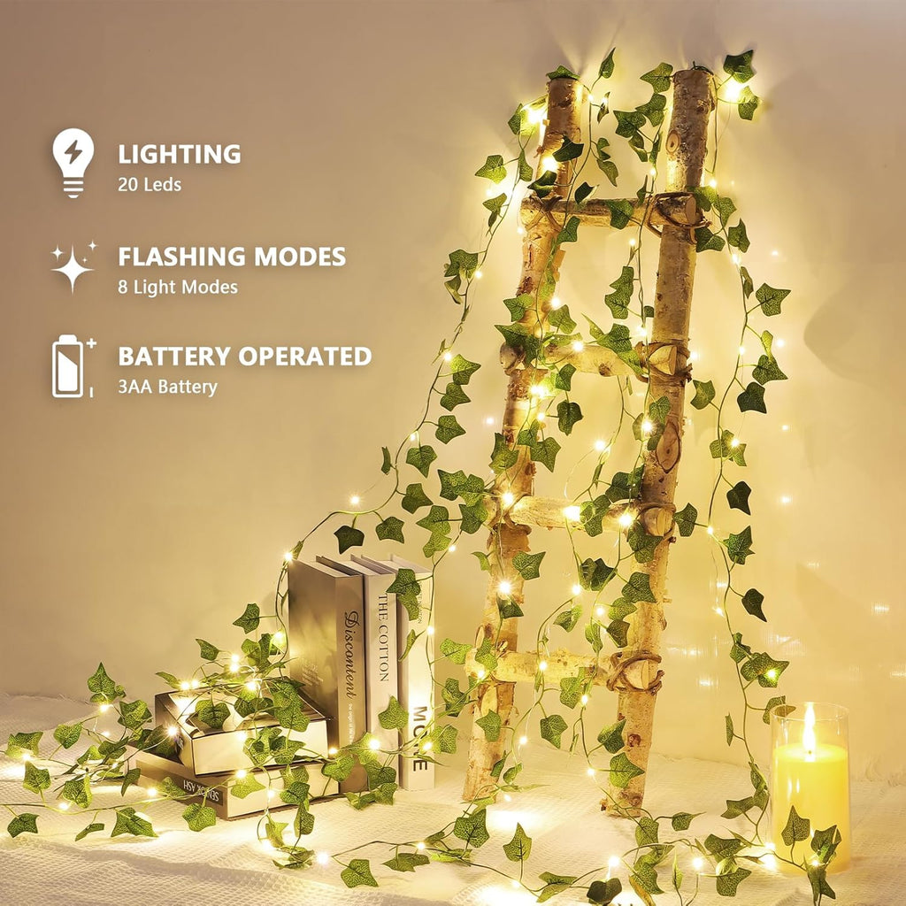 Skiennix 2 Pack LED Vines with Fairy Lights - 6.56ft Battery Operated Ivy String Lights for Home Decor