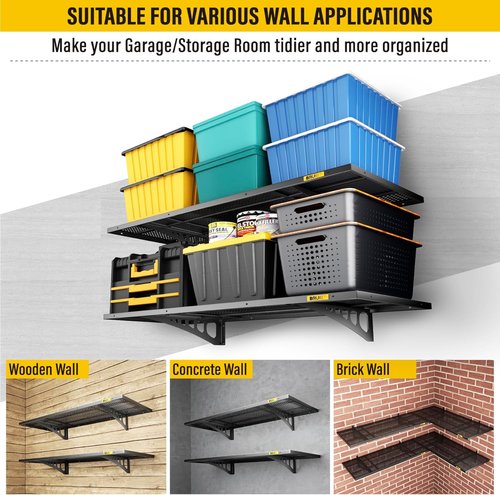 Heavy-Duty Garage Wall Shelving by 2Pack - Adjustable Metal Storage Shelf | 1.64x4ft, Black