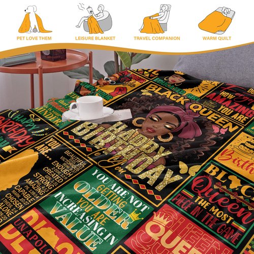 African American Birthday Gifts for Women, Birthday Gifts for Black Women, African Gift for Black Queen, Soft Afro Birthday Throw Blanket 60"x50"