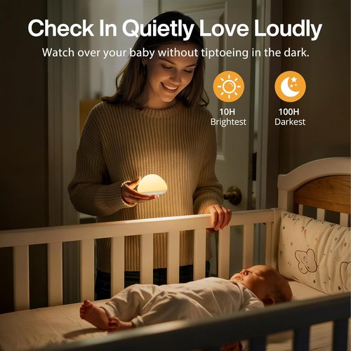 JolyWell Baby Night Light - Soft Silicone Tap Control Lamp with 8 Color Options | Rechargeable & Dimmable