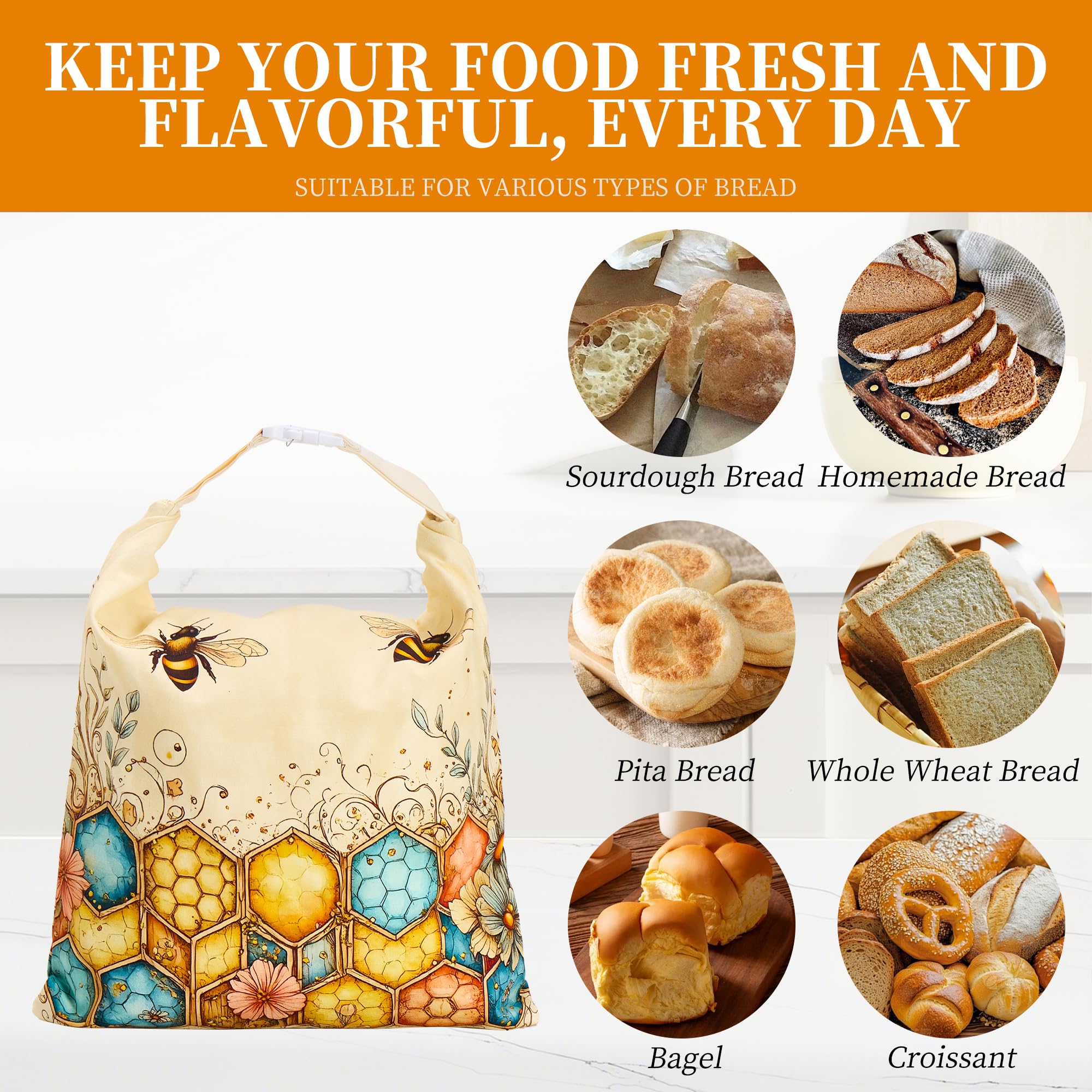 Beeswax Bread Bags for Homemade Sourdough, 2 Pack Reusable Natural Cotton Large Bees Wax Bag Food Storage Bags to Keep Fresh