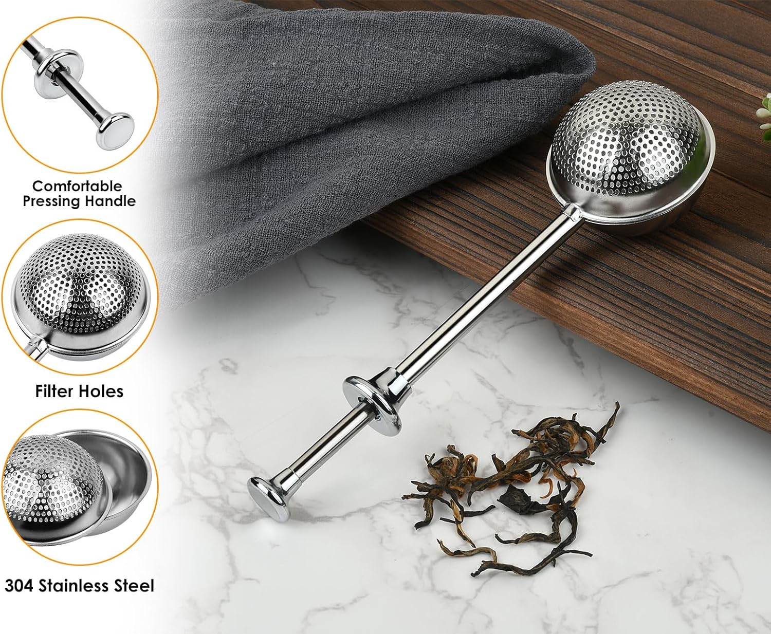 Skiennix Stainless Steel Flour Sifter - Spring-Operated Handle for Baking & Sifting | Set of 2