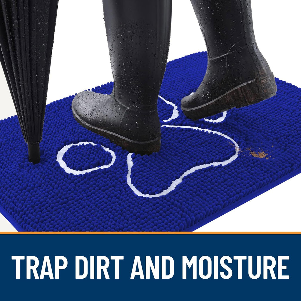 OLANLY Dog Door Mat - Absorbent Muddy Paws Doormat | Non-Slip Chenille 30x20 Royal Blue