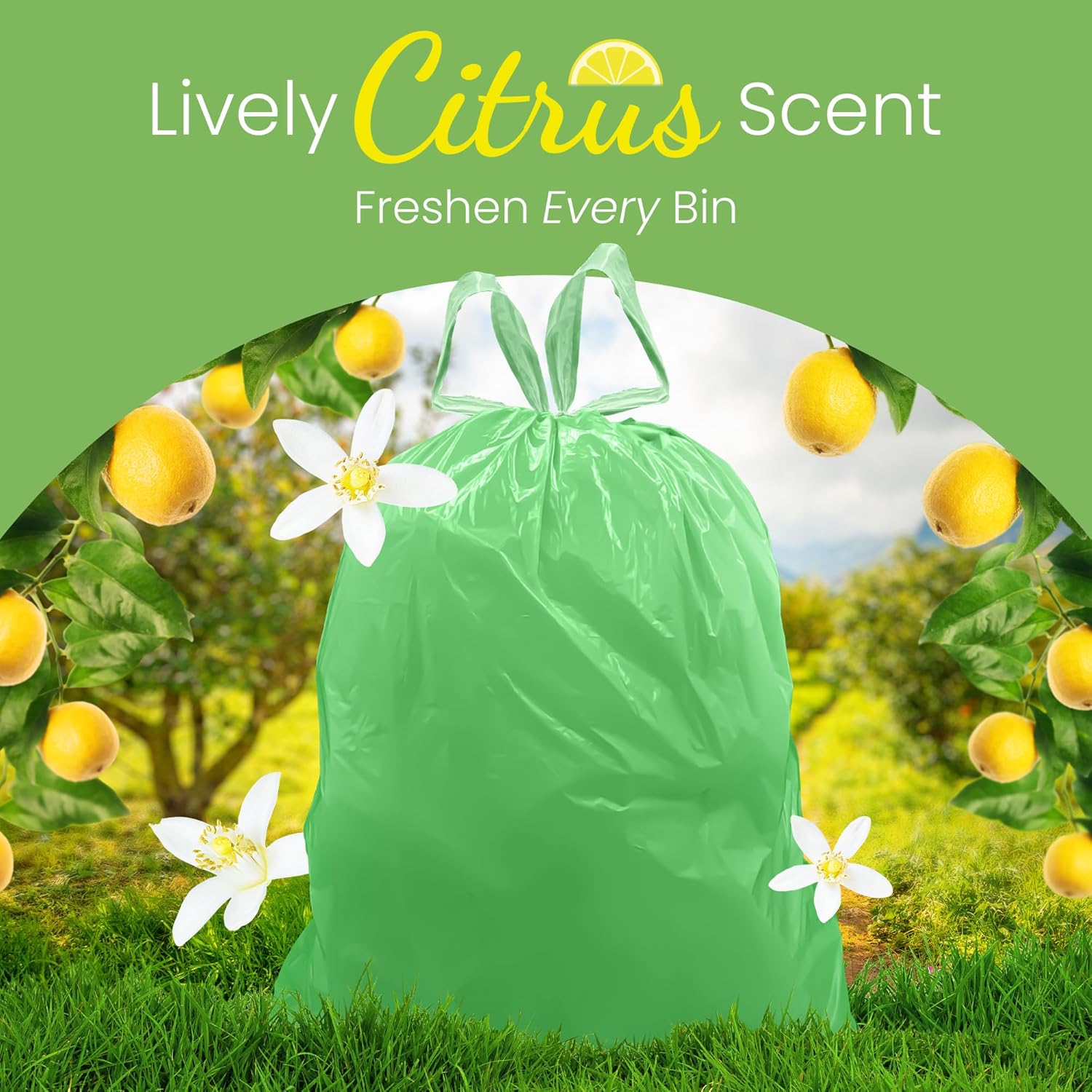 Reli 4 Gallon Trash Bags - Citrus Scented Drawstring Liners for Small Trash Cans | 100 Count