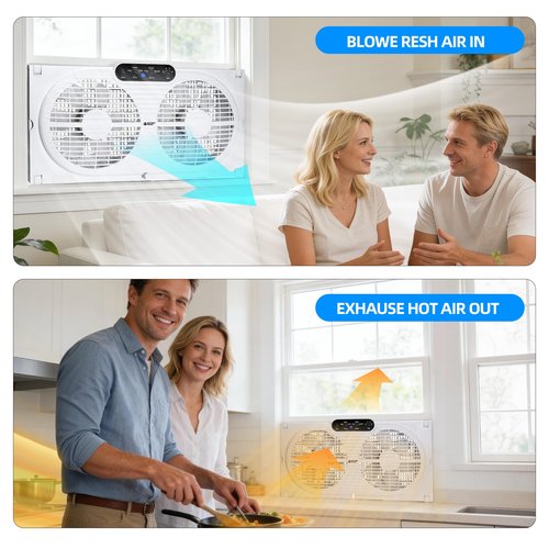 BEYOND BREEZE Twin Window Fan with Reversible Airflow, 9-Inch Window Fan with Remote Control and 3 Speeds, Expandable Window Exchaust Fans for Home Bedroom