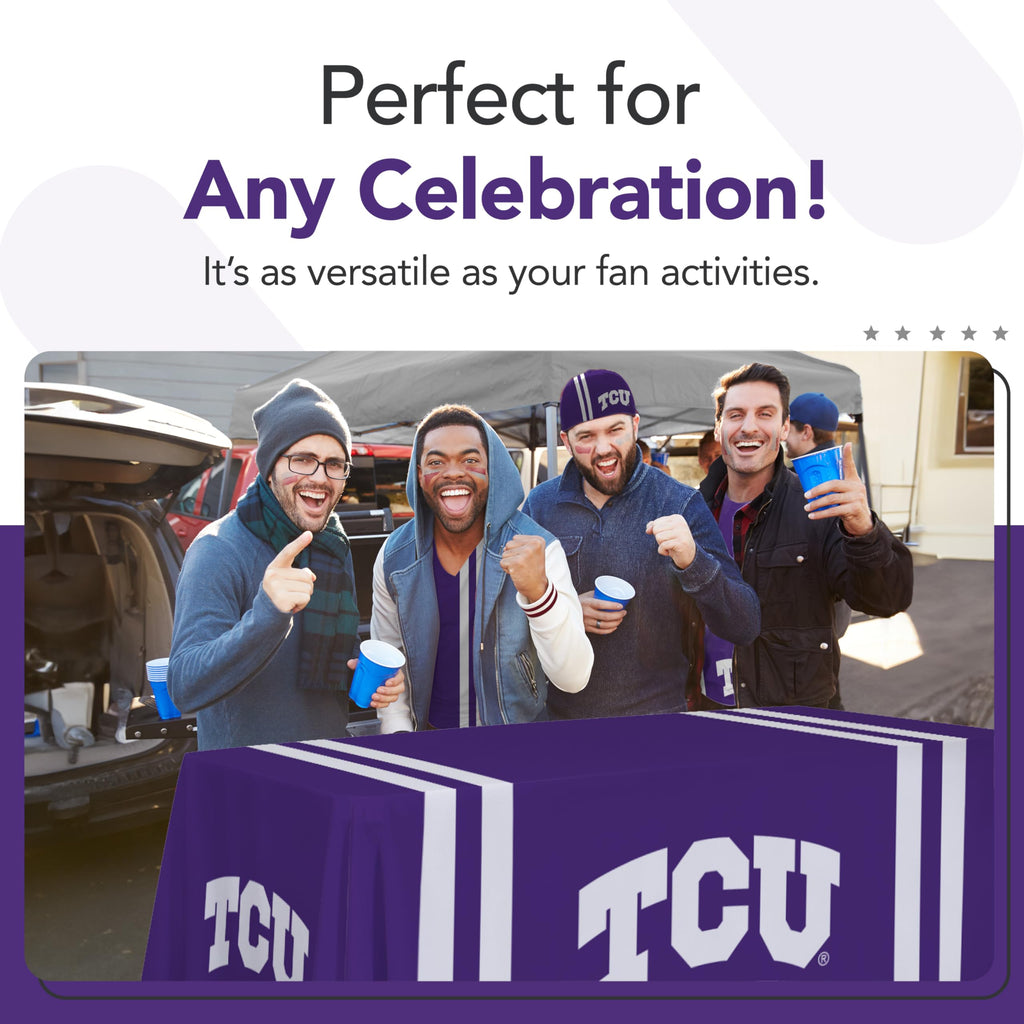 TCU Horned Frogs College Sports Printed Table Throw - NCAA Licensed - Polyester - School Tablecloth (Purple, White) (6' Draped)
