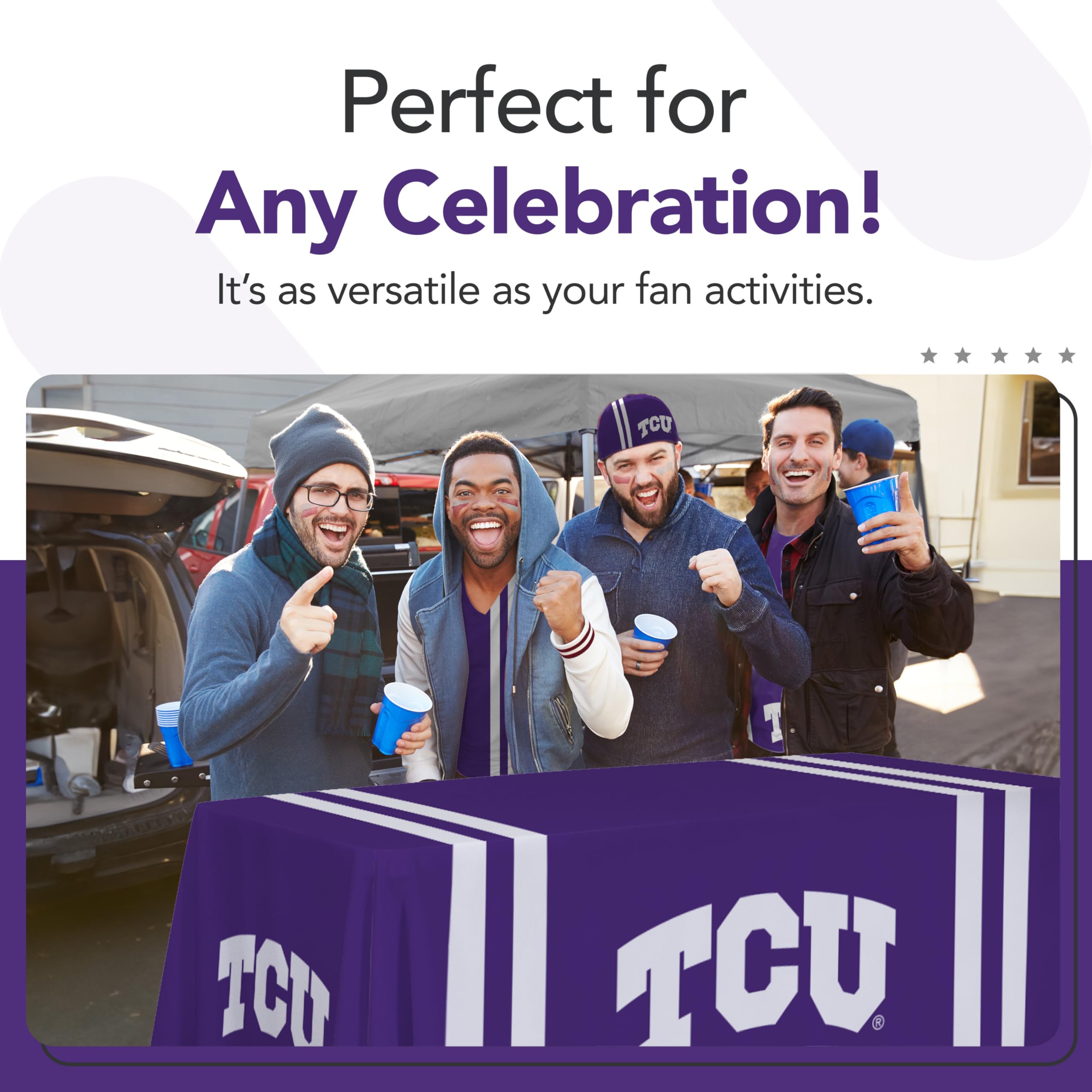 TCU Horned Frogs College Sports Printed Table Throw - NCAA Licensed - Polyester - School Tablecloth (Purple, White) (6' Draped)
