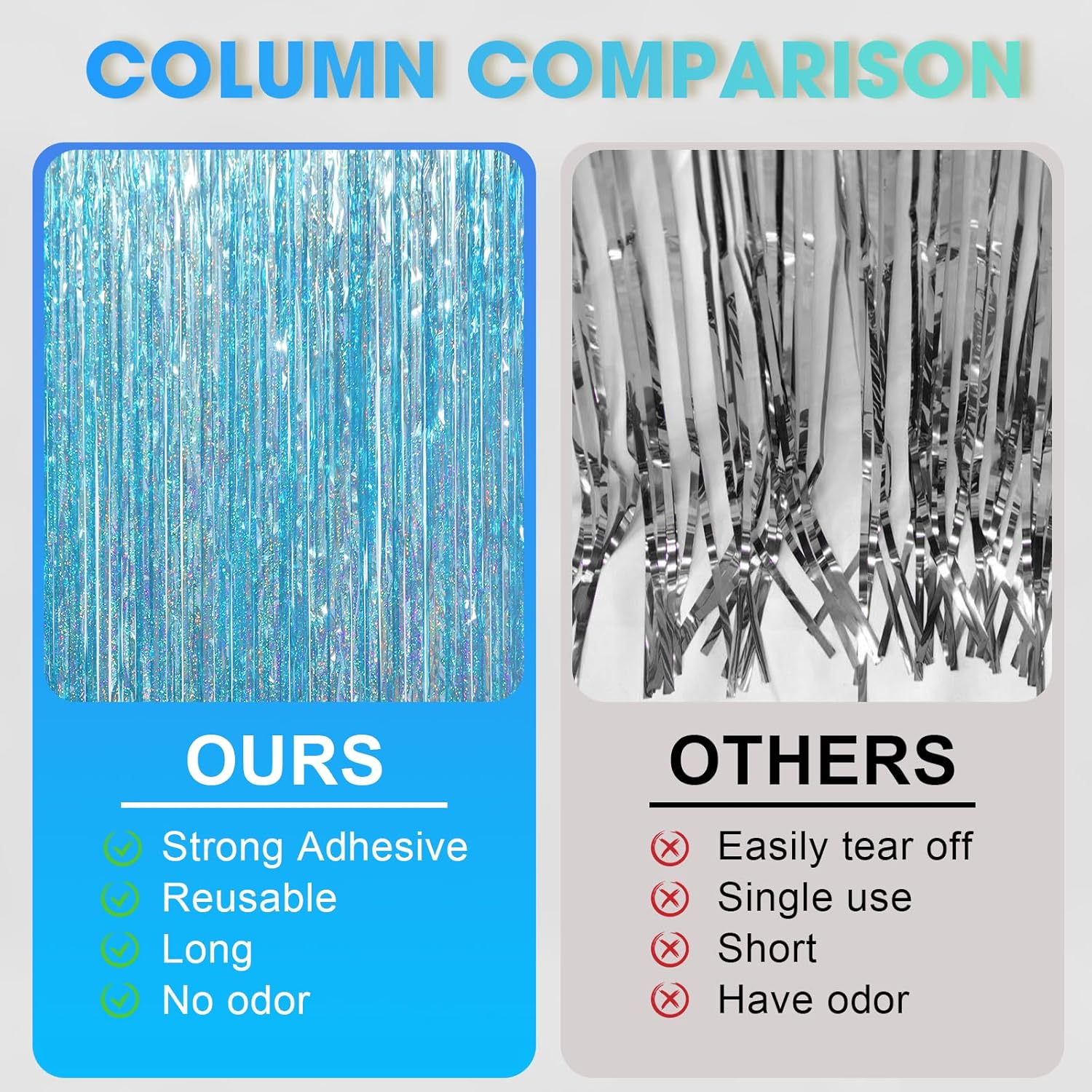 Voircoloria Foil Fringe Backdrop Curtains - 3.3 x 6.6 Ft Tinsel Streamers for Parties | Light Blue