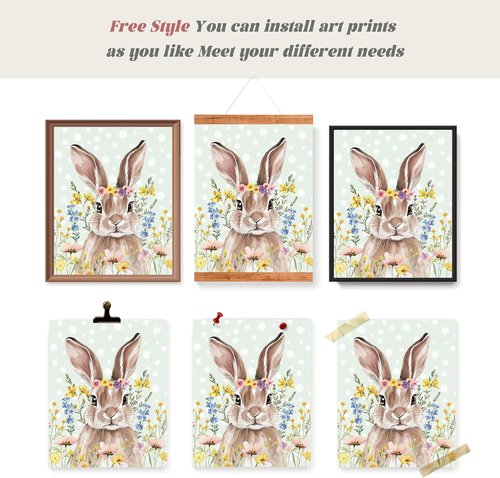 LARTSFRO Easter Decor - Bunny Egg Wall Art Prints | Happy Easter Nursery Decor, 10x8 Inch Set of 4 Unframed