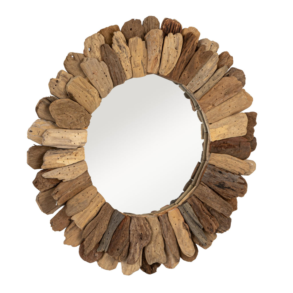 Creative Co-Op Round Layered Driftwood Framed Mirror, Natural