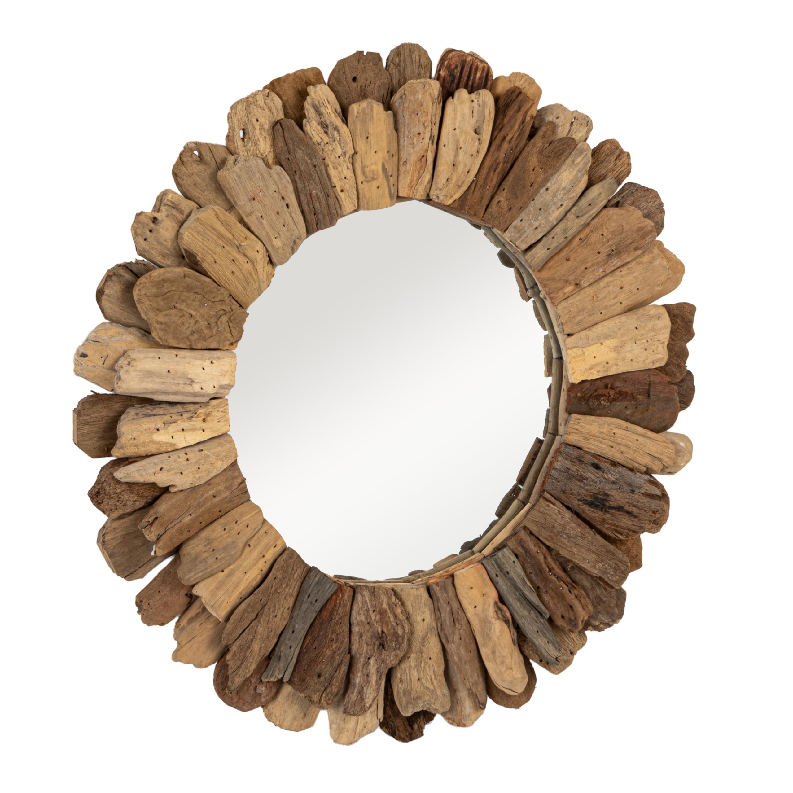 Creative Co-Op Round Layered Driftwood Framed Mirror, Natural