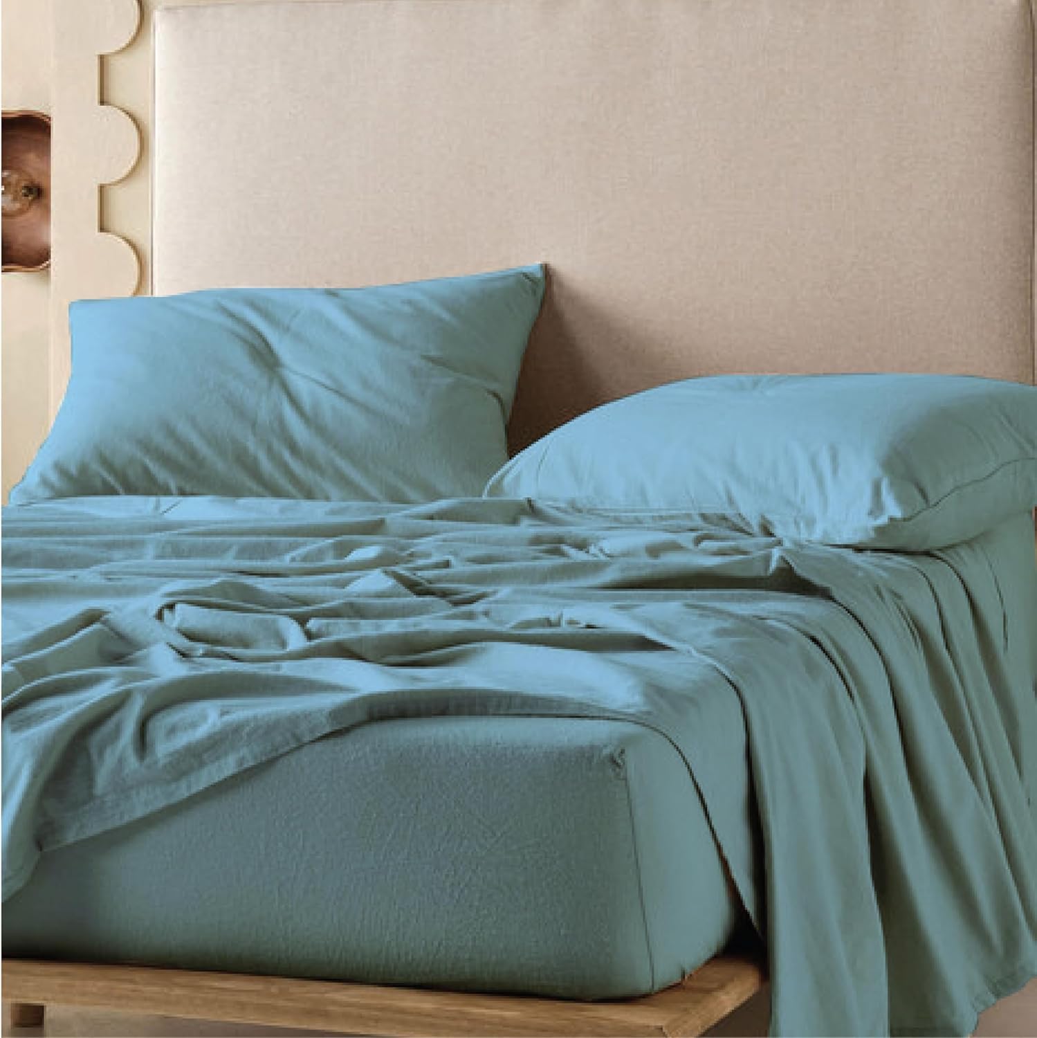 QUEENSBAY Queen Sheet Set - 4 Pieces Super Soft Microfiber with 16-Inch Deep Pocket | Cooling & Wrinkle-Free Aqua Blue Bedding