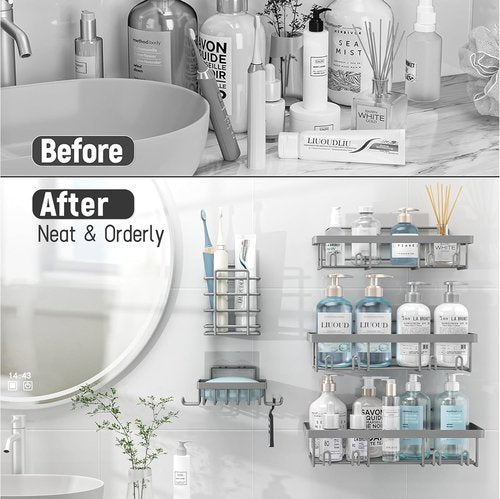 Liuoud Shower Caddy Organizer - Rustproof Stainless Steel Wall Storage Basket | Large Capacity, Grey - 5 Pack