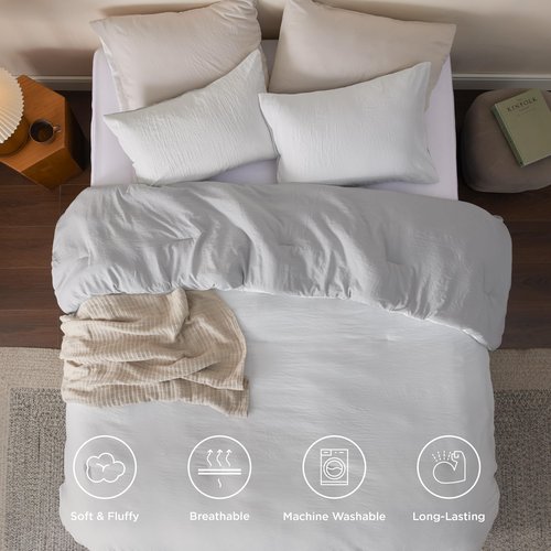 Bedsure Twin Size Comforter Set, Reversible White Soft Prewashed Bedding for All Seasons, 2 Pieces Warm Down Alternative Bed Set, 1 Lightweight Comforter (68"x88") and 1 Pillowcase