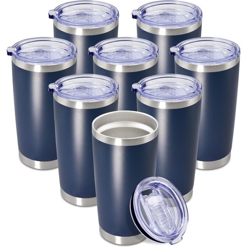 20 oz Tumbler Coffee Travel Tumblers Bulk with Lid Stainless Steel Double Wall Vacuum Insulated Mug Powder Coated Cups fit Car Cupholder for Hot and Cold - Navy, 8Pack