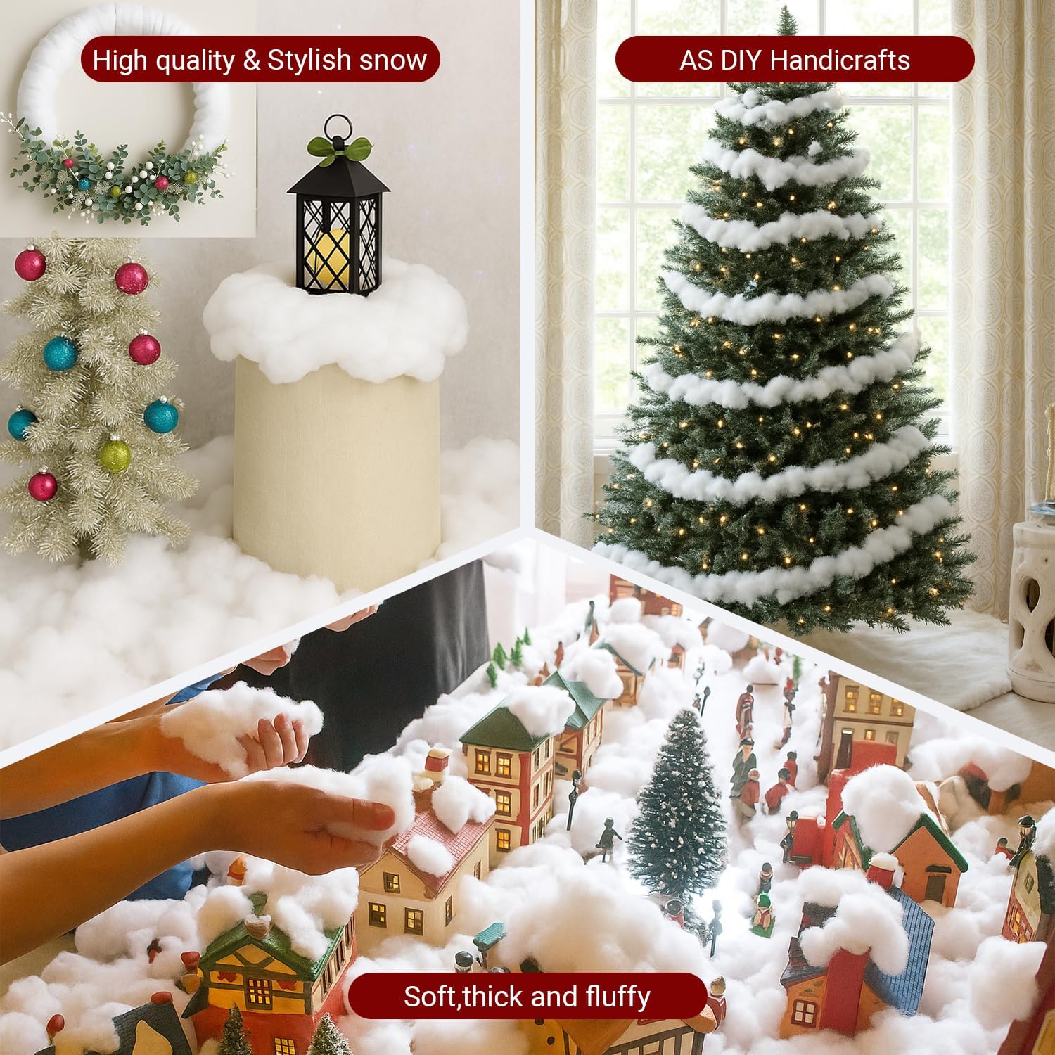 Skiennix Fake Snow Decor - Fluffy Flame Resistant Artificial Snow for Indoor Winter Decoration | 0.22 Pounds
