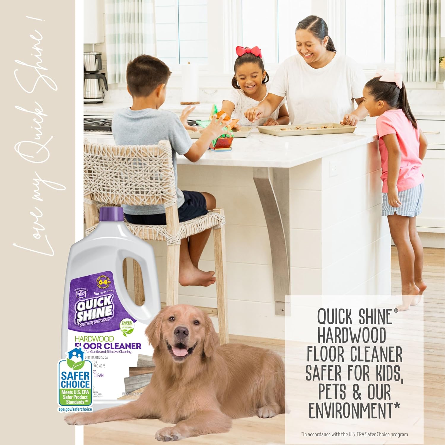 Quick Shine Hardwood Floor Cleaner 64oz - Streak-Free, No Rinse Formula | Perfect for Spray & Vac Mops