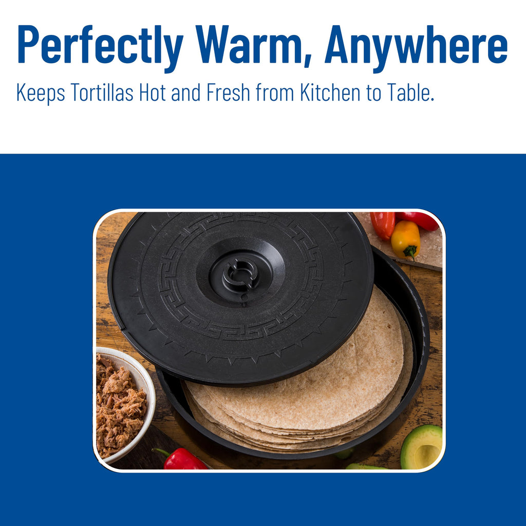 Carlisle FoodService Products Jumbo Server Tortilla Server with Insulated Lid for Kitchens, Restaurants, Catering, Plastic, 12.75 X 2.625 Inches, Black