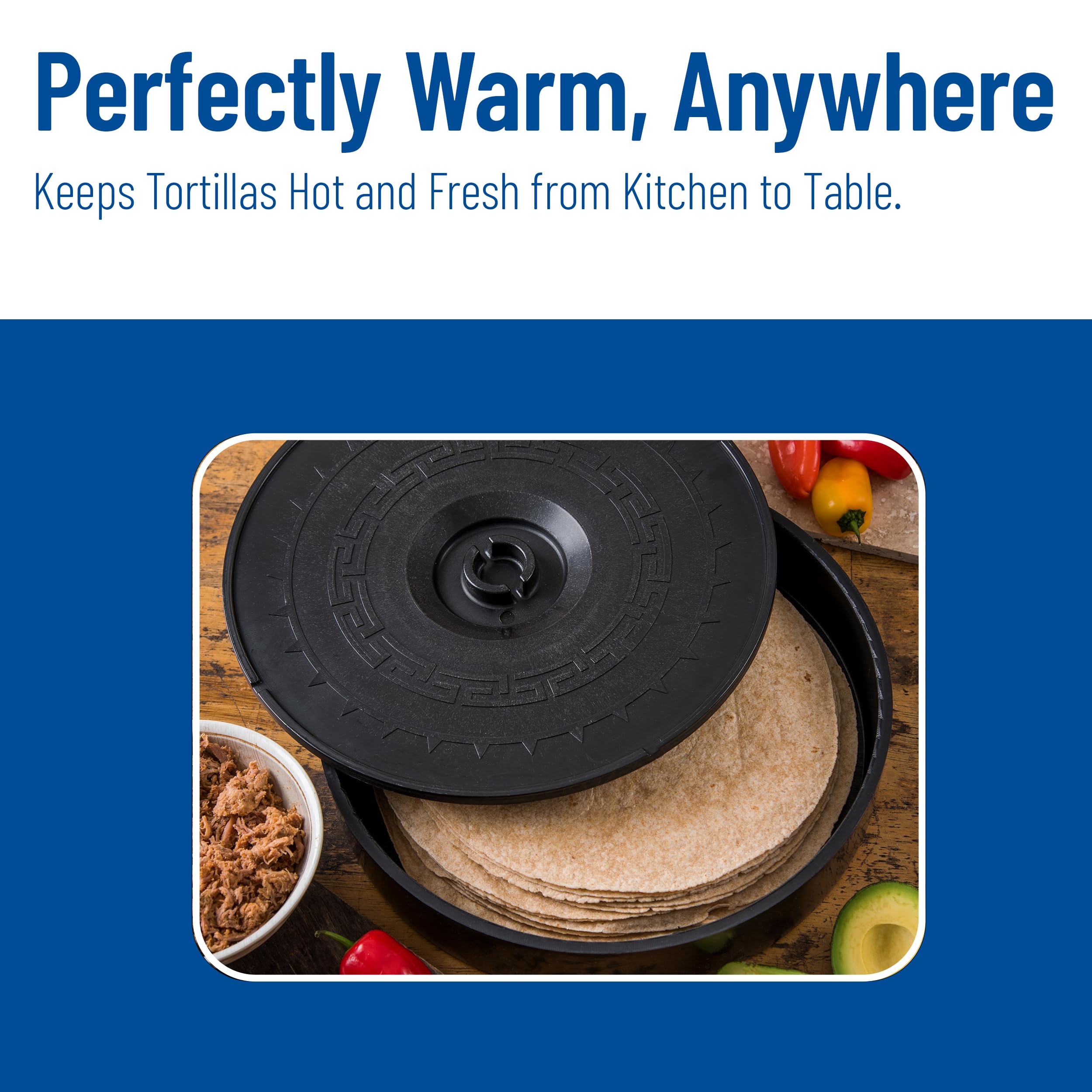 Carlisle FoodService Products Jumbo Server Tortilla Server with Insulated Lid for Kitchens, Restaurants, Catering, Plastic, 12.75 X 2.625 Inches, Black