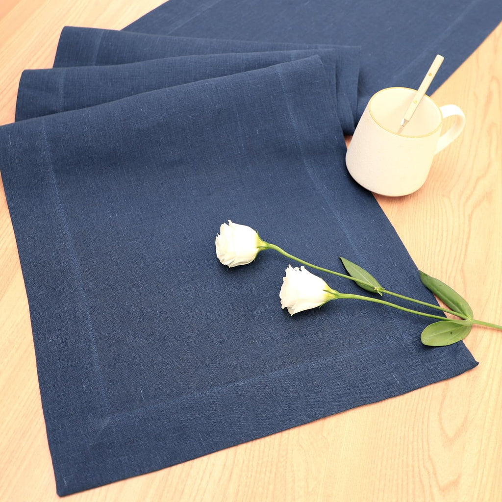 Tseapeni Linen Table Runner 108 Inches Long, 100% Natural Table Runners for Coffee Table Kitchen Dining Dresser Fall Thanksgiving Christmas New Year Holiday(Navy Blue,14x108)