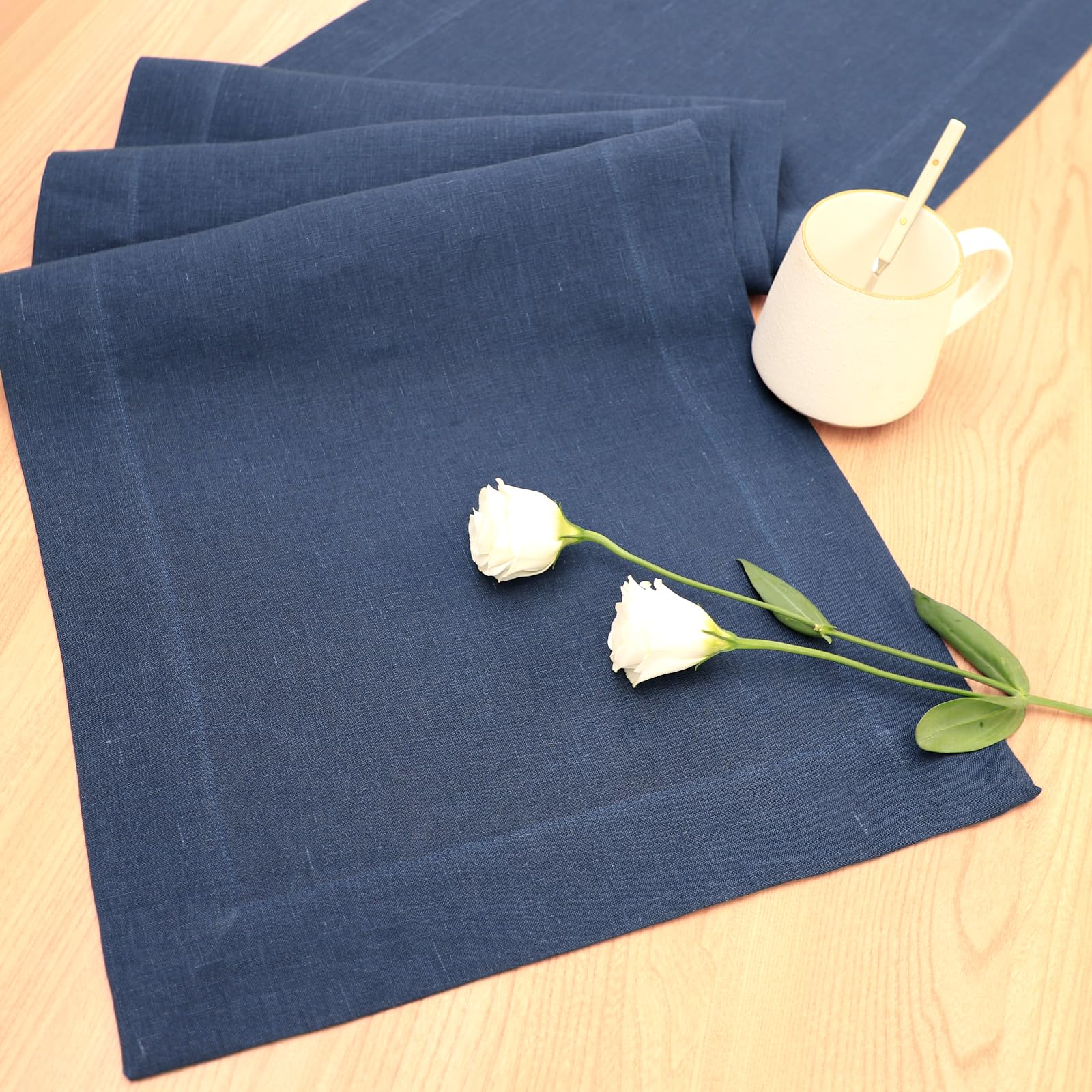 Tseapeni Linen Table Runner 108 Inches Long, 100% Natural Table Runners for Coffee Table Kitchen Dining Dresser Fall Thanksgiving Christmas New Year Holiday(Navy Blue,14x108)