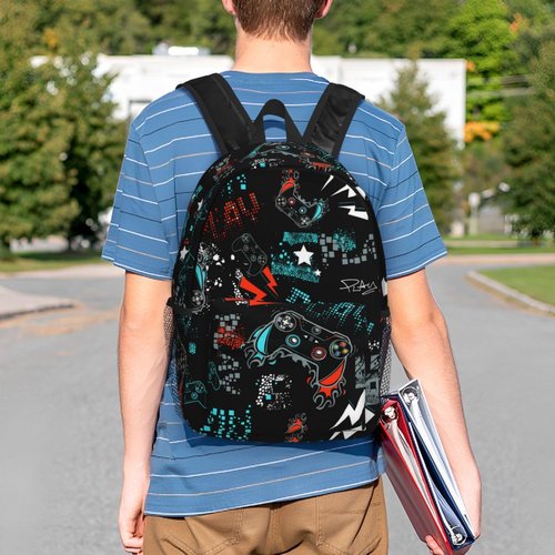 UIAMT Video Game Backpack for Boys Kids Teens Children Gamer School Bags Gaming Primary Middle School Bookbags Gamepad Student Daypack Gifts Lightweight Waterproof Travel Backpack 15inch