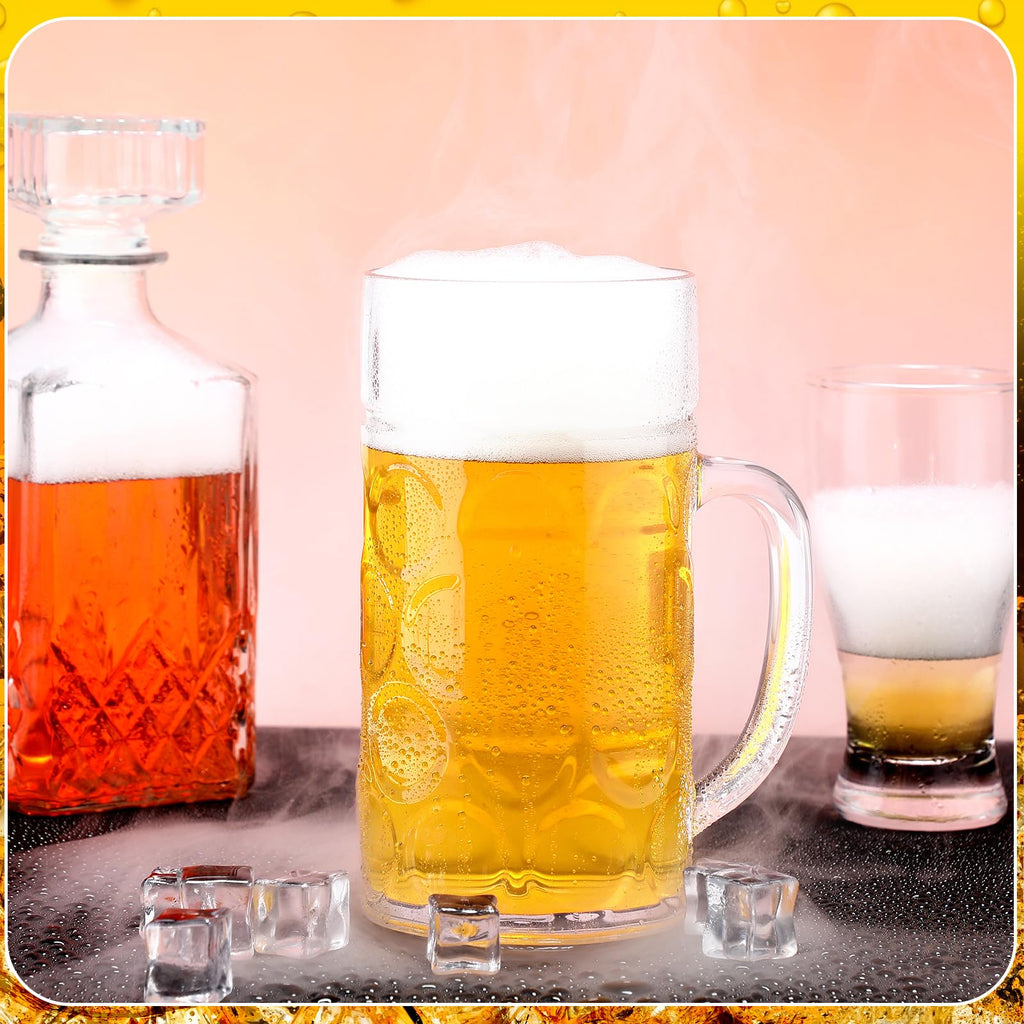 Suclain 10 Pcs Clear Plastic Beer Mugs with Handles,34 oz Large Dimpled Reusable Cups Classic Plastic Coffee Mugs for Beer, Whiskey, Juice, Coffee, Tea & Cocktail