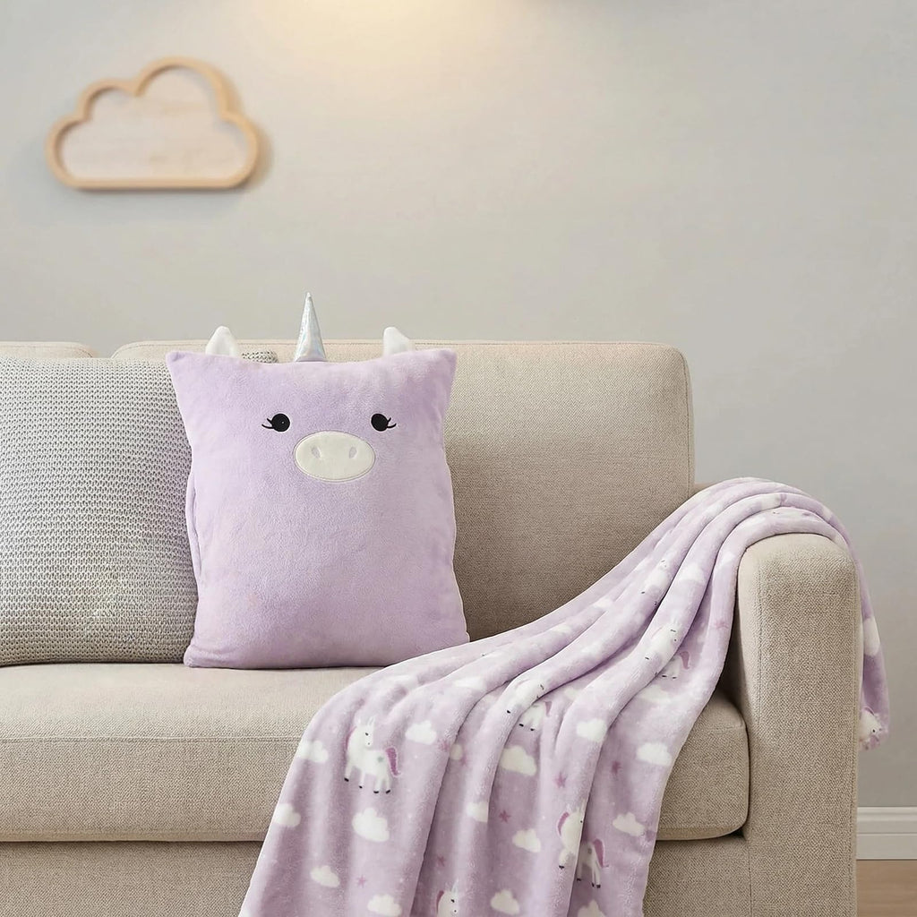 VigorSpring 3-in-1 Kids Travel Pillow and Blanket Set, Snuggle Pillow with Hand Warmer, 40x60 inches Unicorn Blanket for Girls Compact, Perfect for Travel, Camping, Home and Office