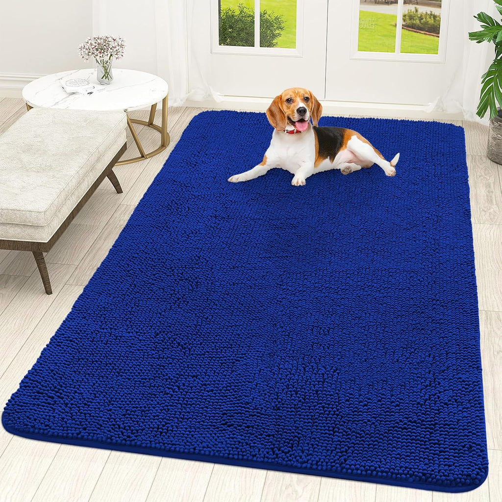 OLANLY Dog Door Mat - Absorbent Non-Slip Chenille Mat for Muddy Paws | 70x46 Royal Blue