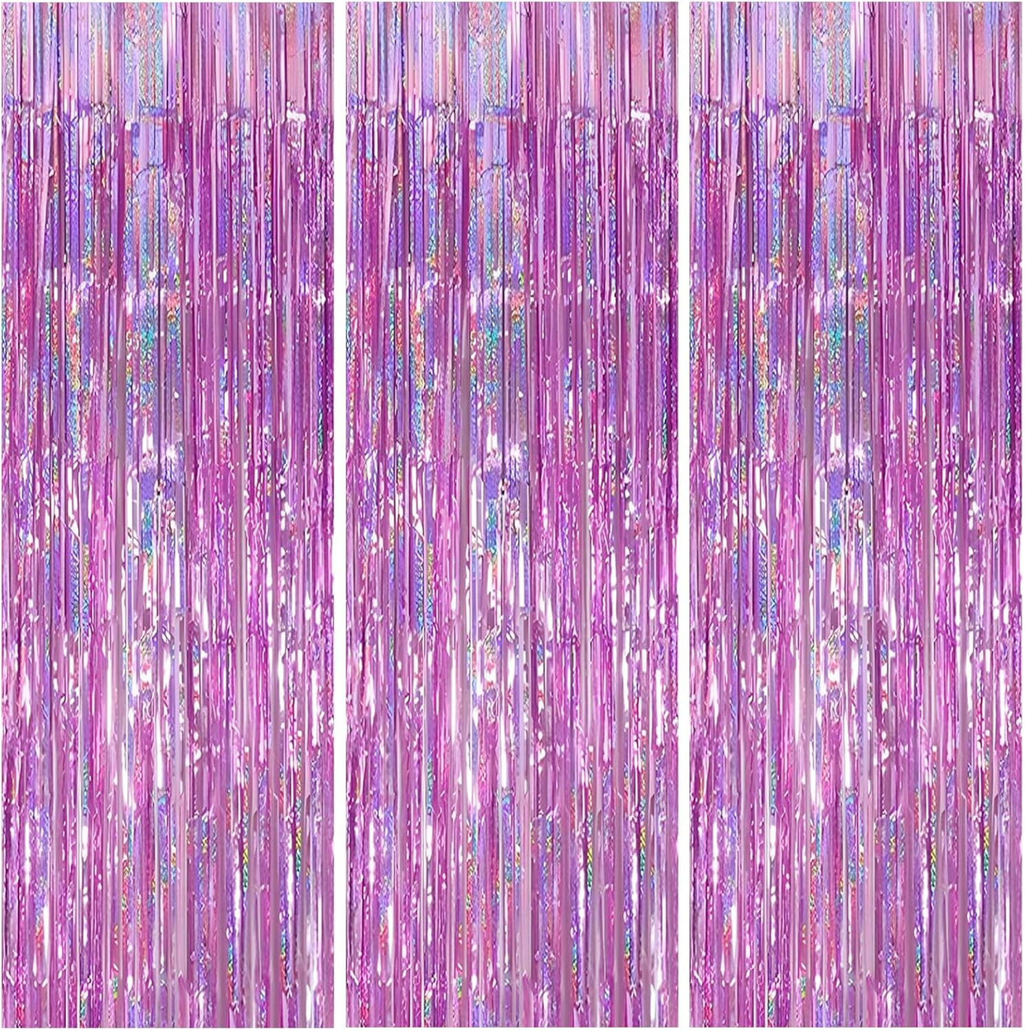 Skiennix Foil Curtain Backdrop - 3 Pack Tinsel Fringe Curtains for Parties | 3.3x6.6 ft Pink Decor