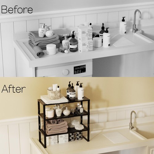 Zilvando Heavy-Duty Adjustable Metal Shelf Organizer - Expandable & Stackable Pantry Storage Rack for Kitchen, Bathroom, RV, Cabinets(2 Packs/Black, Medium)