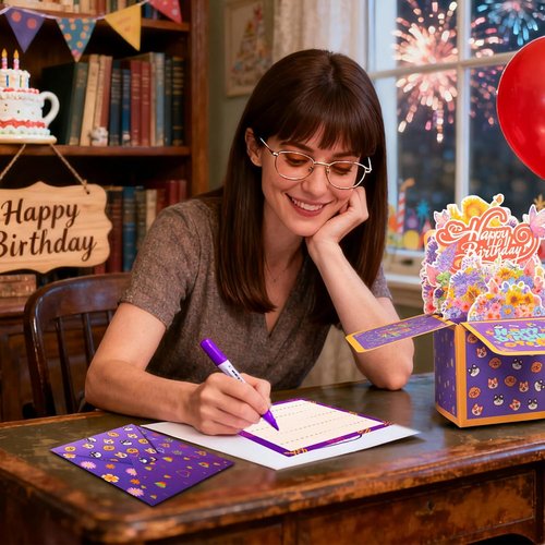 3D Birthday Cards - Thickened Square Gift Box with Blank Card & Envelope | 100% Biodegradable, Vibrant Colors