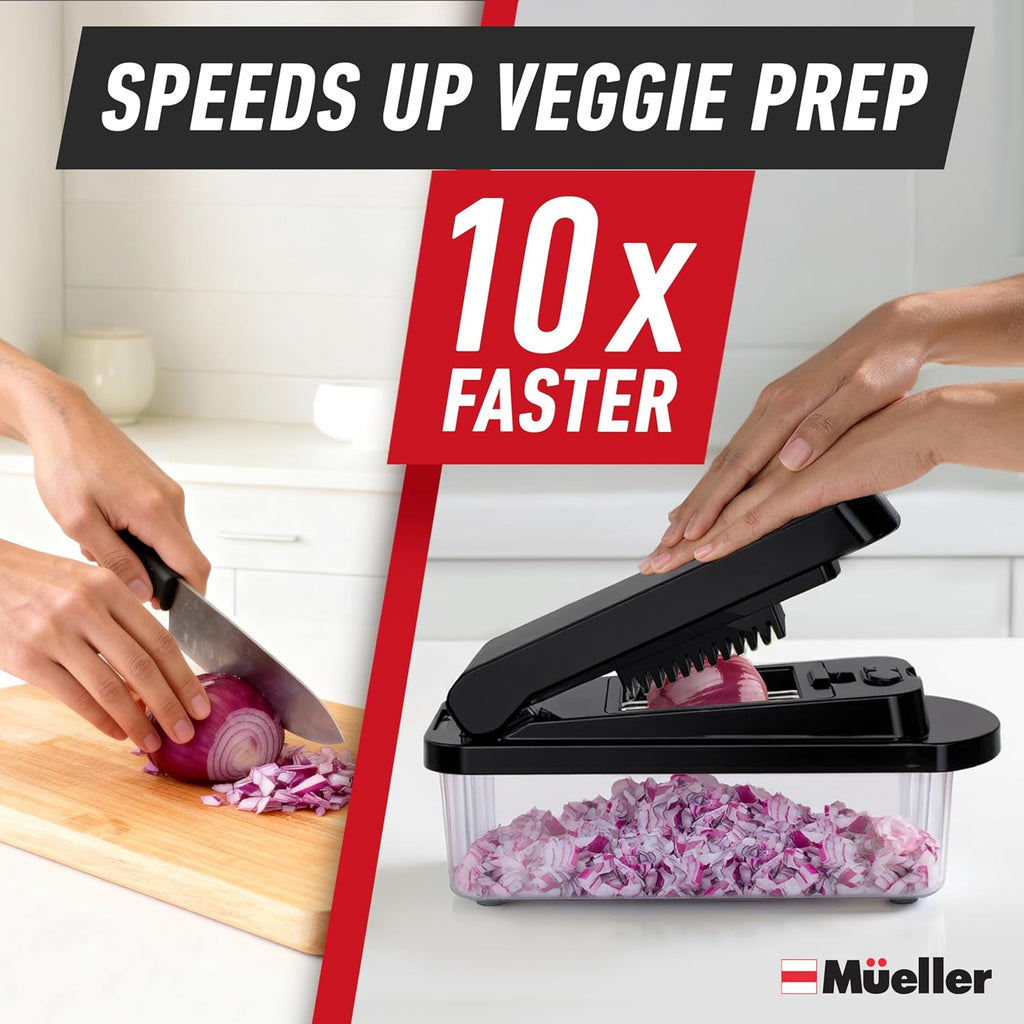 Mueller Pro-Series Vegetable Chopper - 10-in-1 Mandoline Slicer & Onion Mincer | Kitchen Essential in Black
