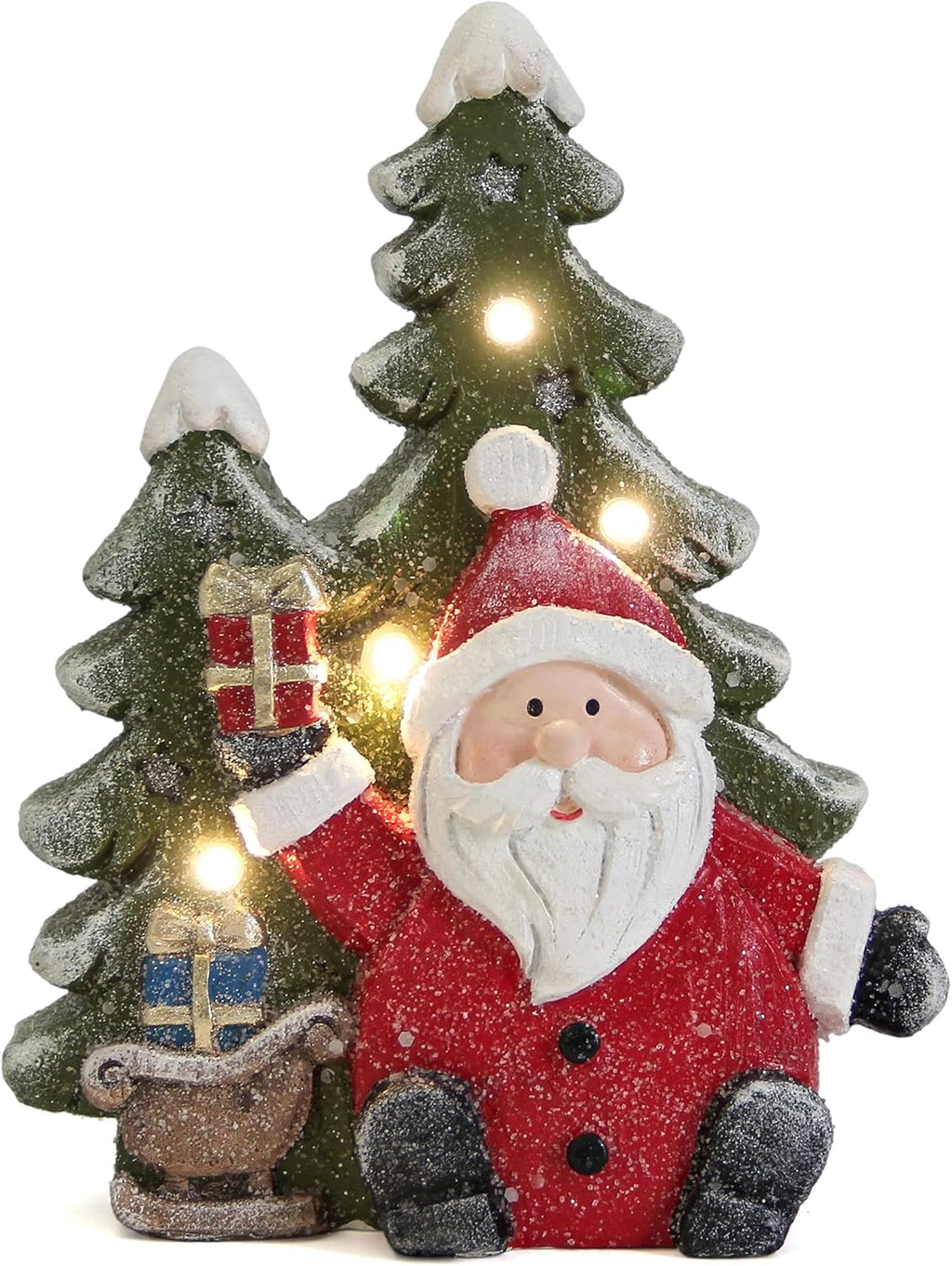 Santa Claus Statues - Christmas Decorations for Indoor Holiday Decor | Light-Up Tree Figurines for Table & Mantle