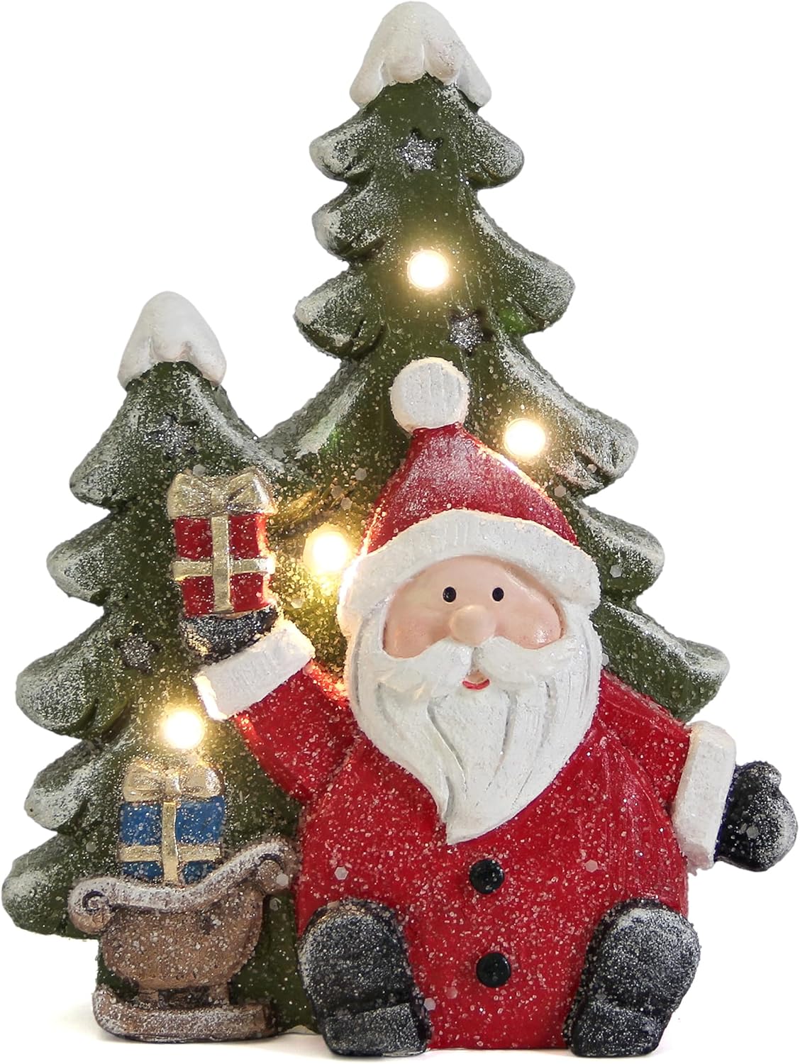 Santa Claus Statues - Christmas Decorations for Indoor Holiday Decor | Light-Up Tree Figurines for Table & Mantle