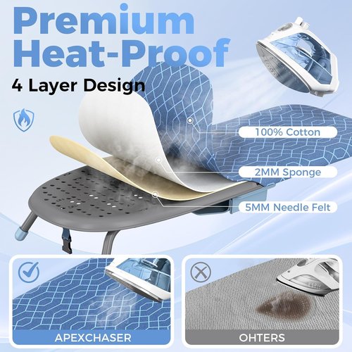 APEXCHASER Small Ironing Board - Portable Tabletop Design with Iron Holder & 2 Heat-Resistant Covers