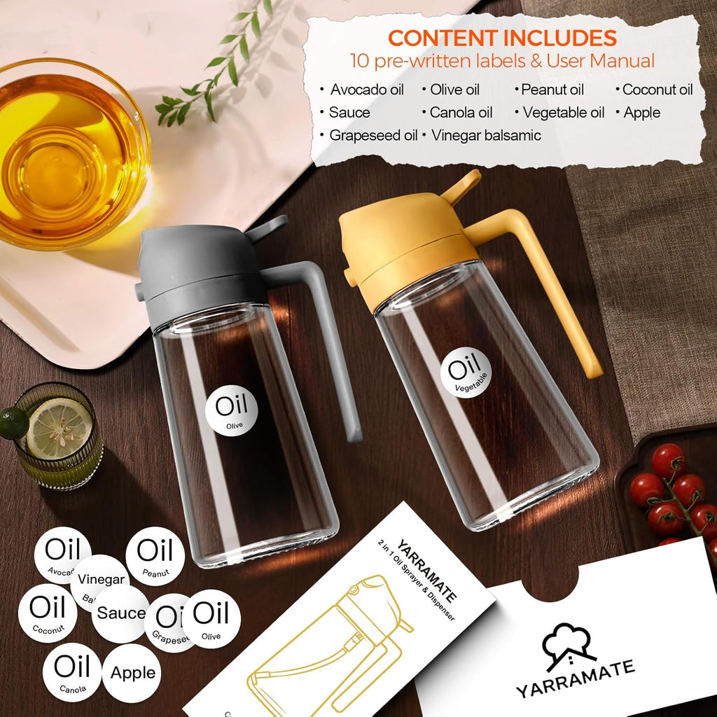 YARRAMATE Glass Olive Oil Sprayer - 16oz Food Grade Premium Dispenser with Portion Control | Orange