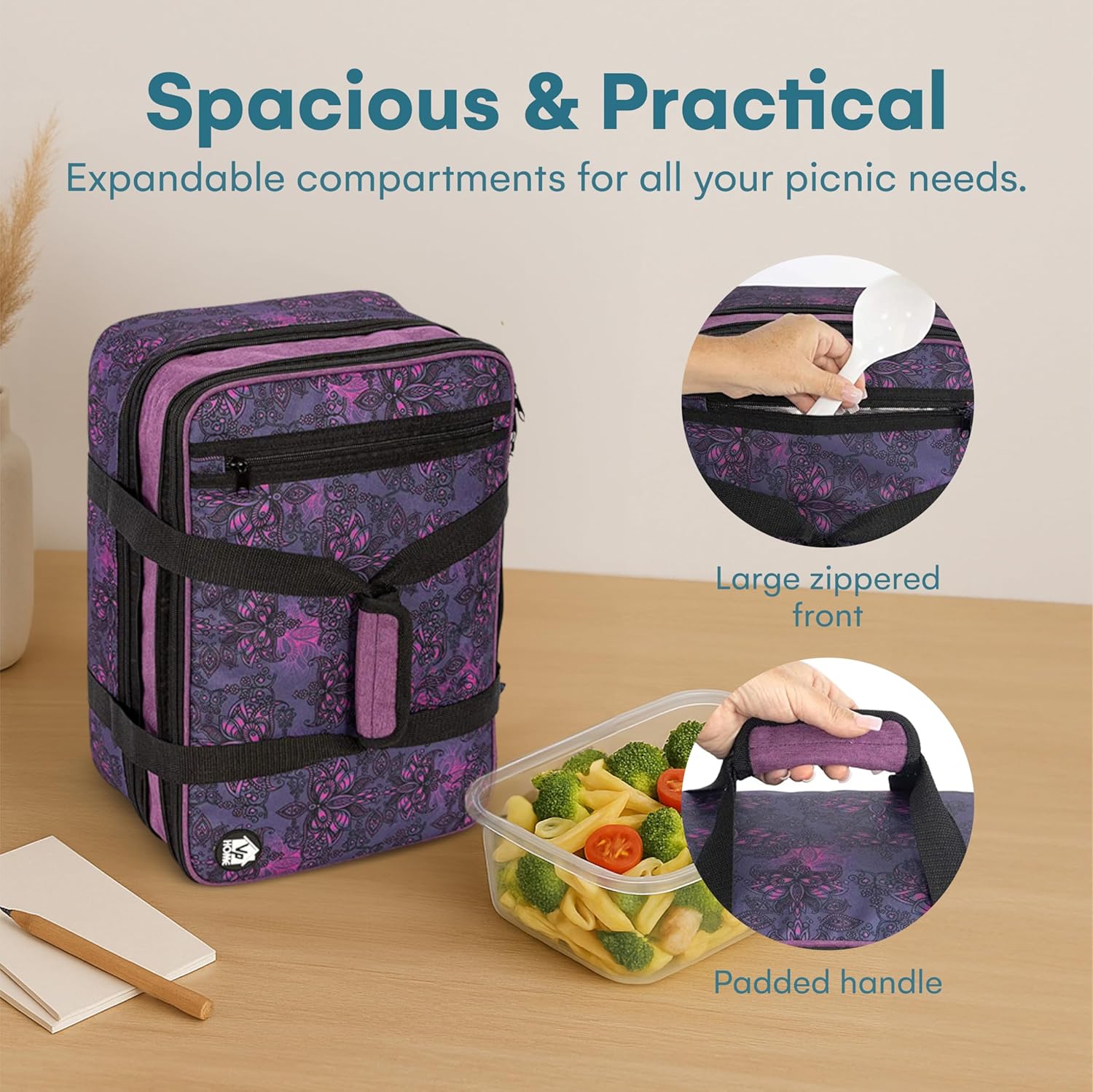 VP Home Double Casserole Insulated Food Containers - Stylish Henna Tattoo Design for Travel & Picnics