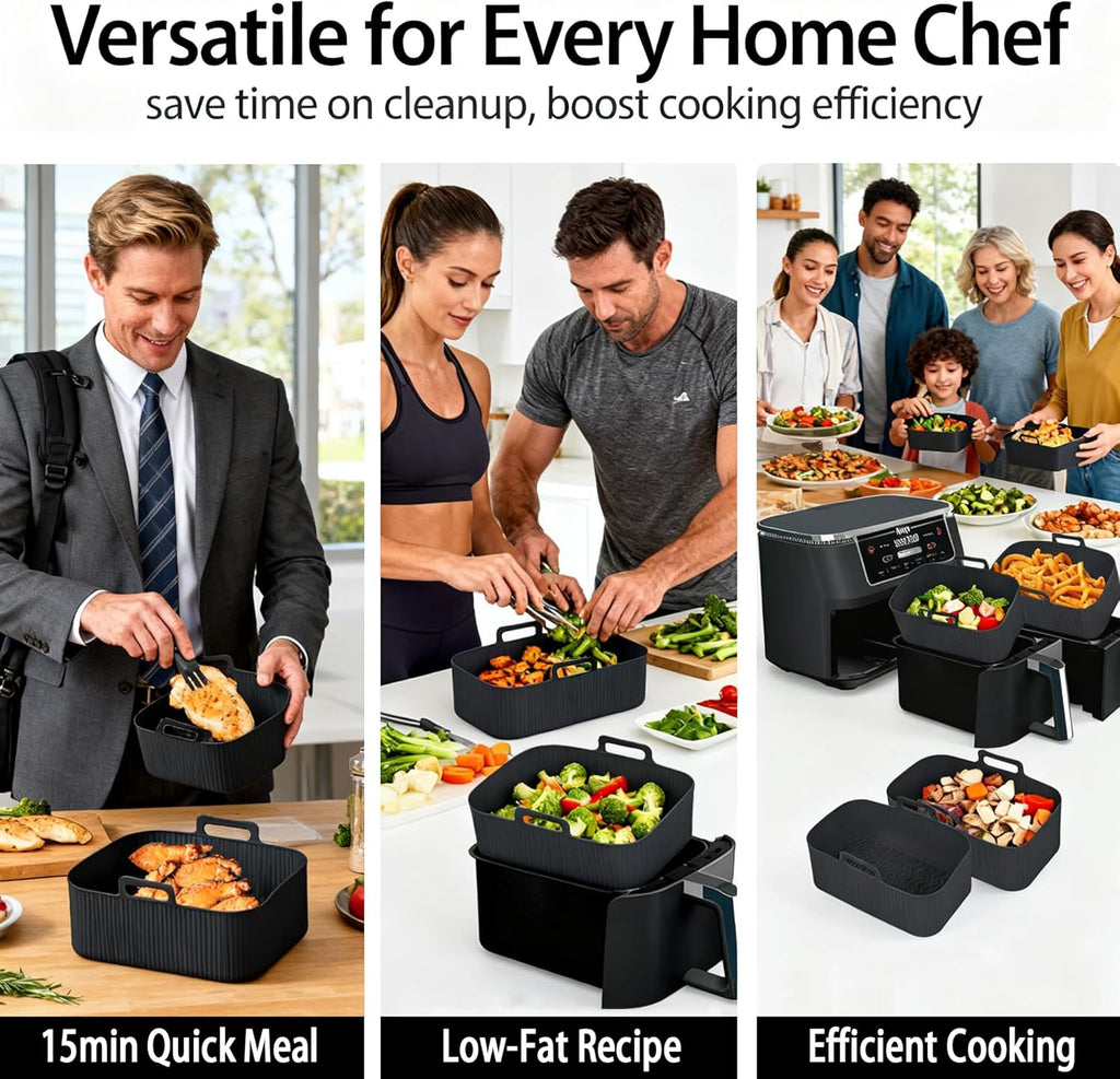 Ninja Silicone Air Fryer Liners - Reusable 8QT Dual Basket | Easy-Clean Dishwasher-Safe 2-Pack