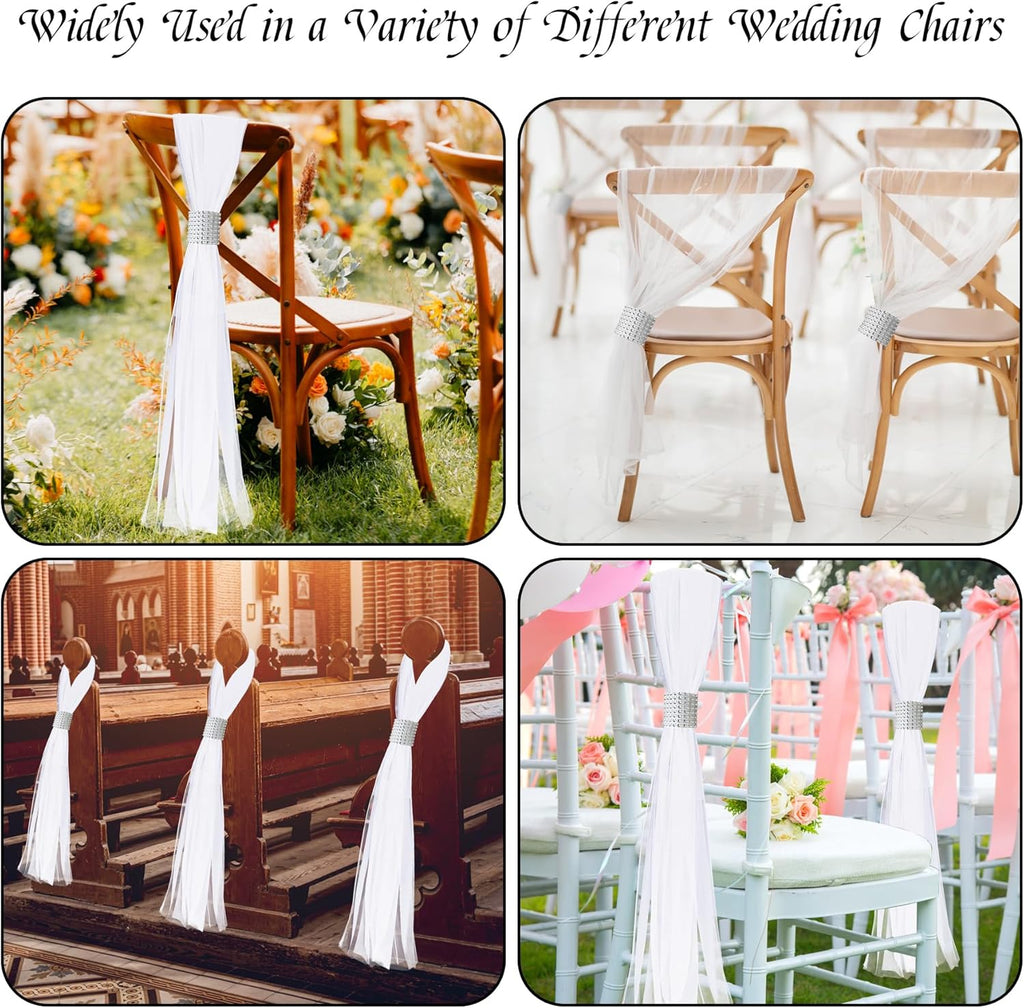 Skiennix 26 Sets Large White Pew Bows - Tulle Wedding Aisle Chair Decorations for Ceremonies