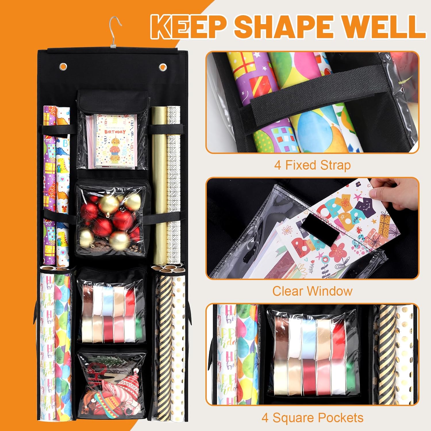 Regine Switzerland Hanging Gift Wrap Organizer - Double-Sided Storage for Christmas | 40x16 Inch Heavy-Duty Design