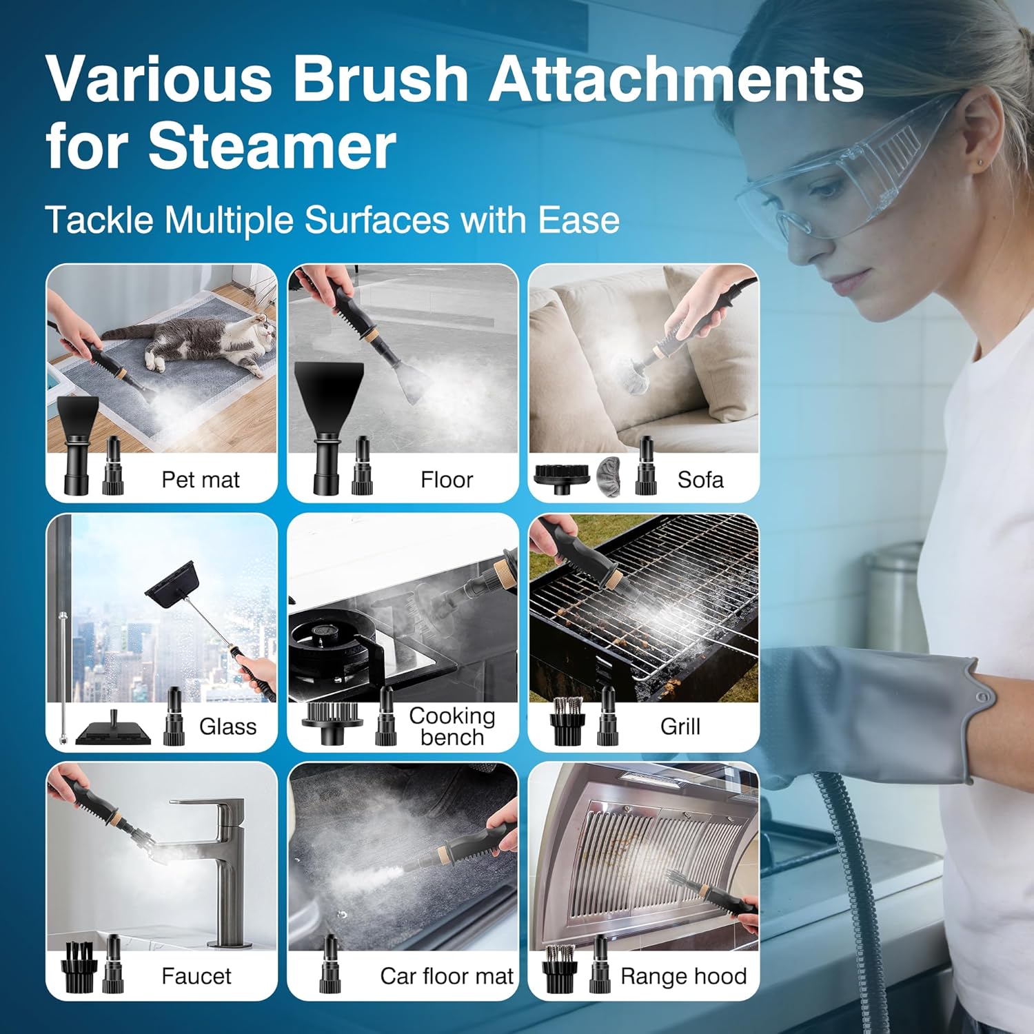 Skiennix Steam Cleaner - 2500W High Pressure Portable Steamer with 6 Adjustable Levels & 17-Pc Kit