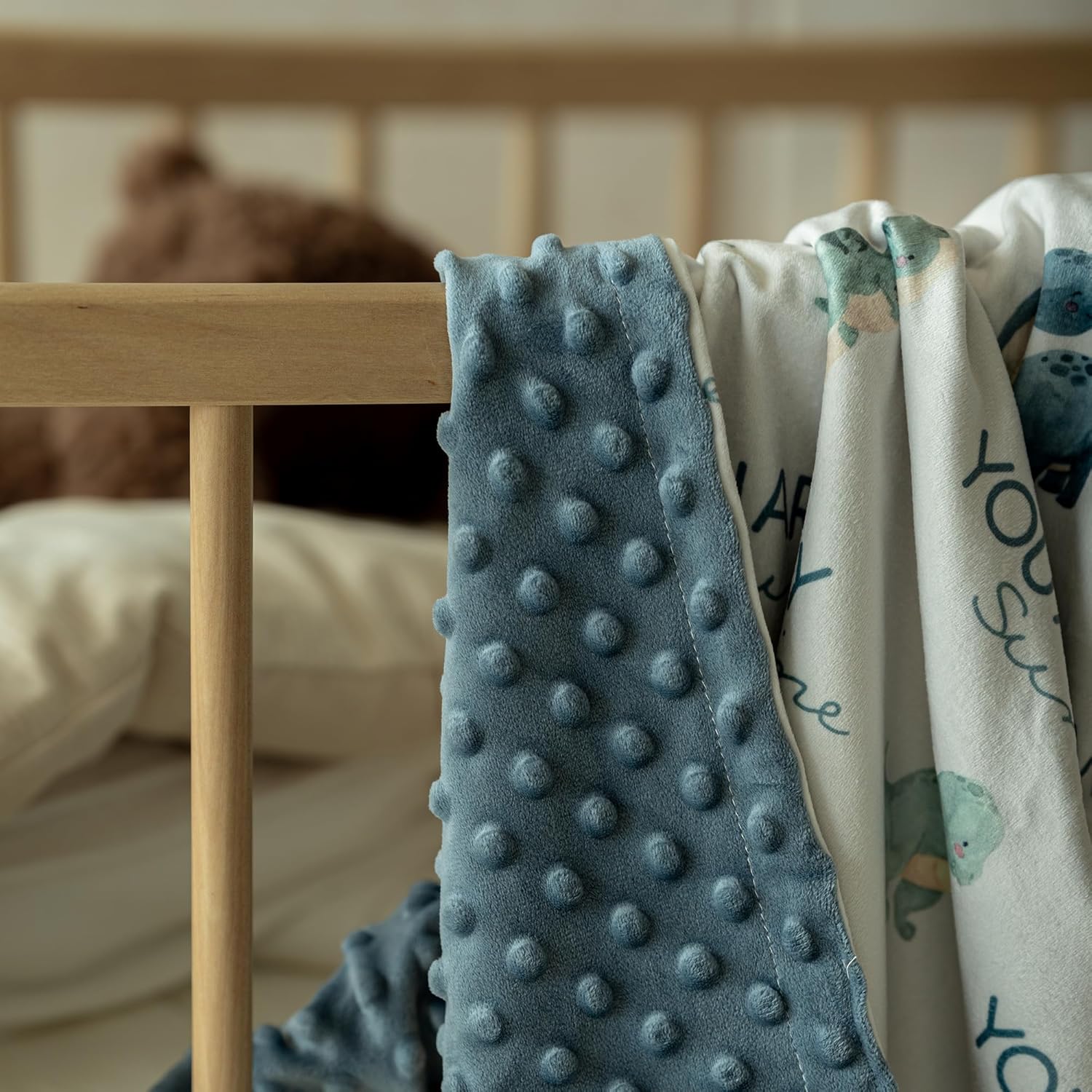 Skiennix Dinosaur Baby Blanket - Super Soft Double Layer Minky Nursery Throw (30" x 40") - Blue