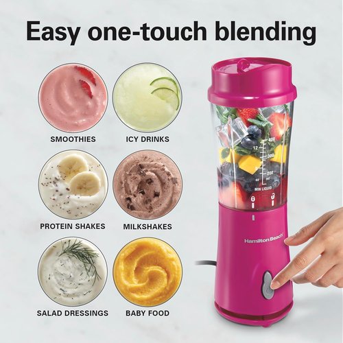 Hamilton Beach Portable Blender - 14 Oz BPA-Free Travel Cup & Lid for Smoothies | Durable Stainless Steel Blades