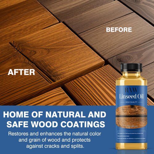 Raw Linseed Oil for Wood Protection - Natural Linseed Oil Refreshes Wood Naturally - Repair and Condition Wood Patio Furniture, Decks - 7.1 oz
